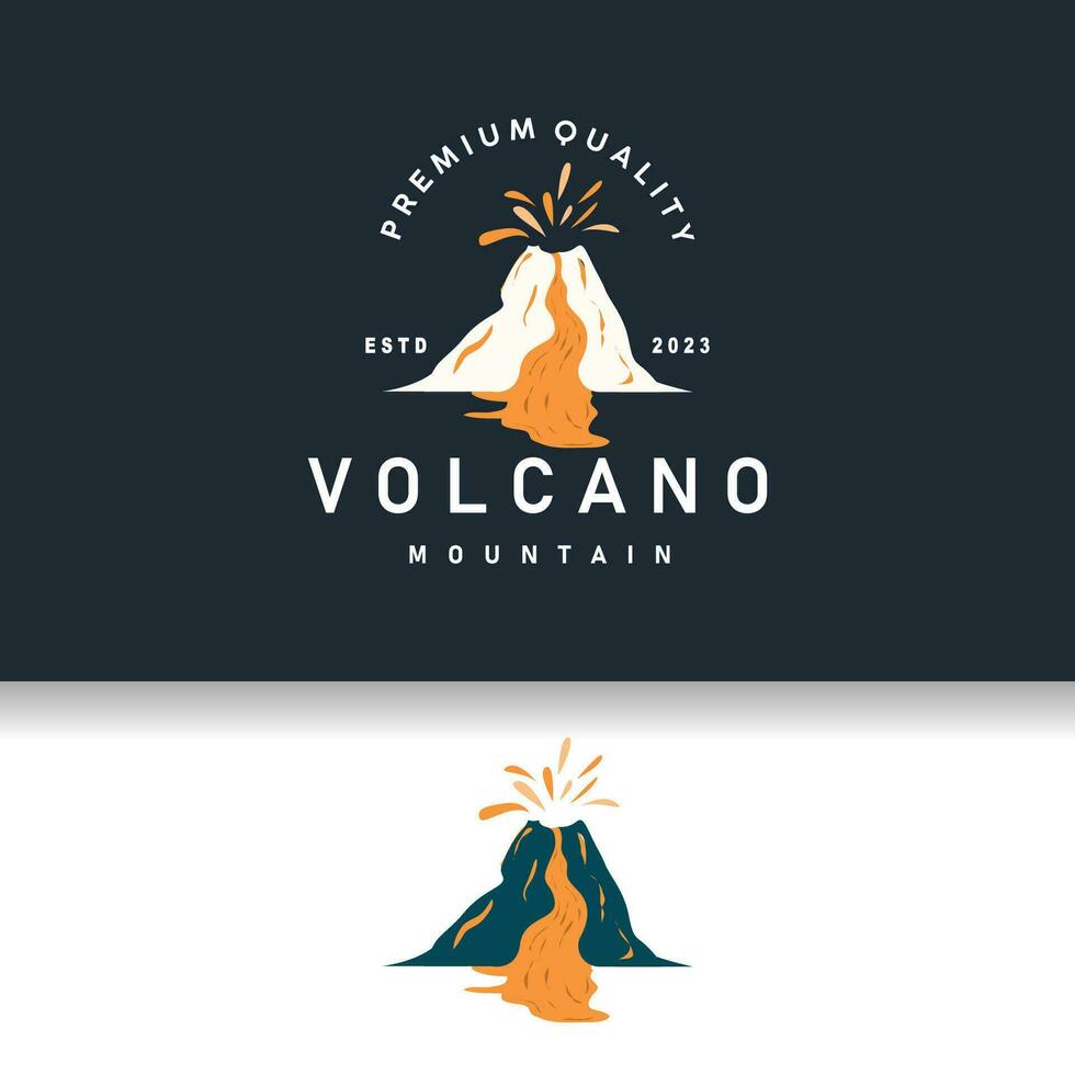 volcán logo ilustración silueta diseño volcán montaña en erupción con sencillo rocas y lava vector