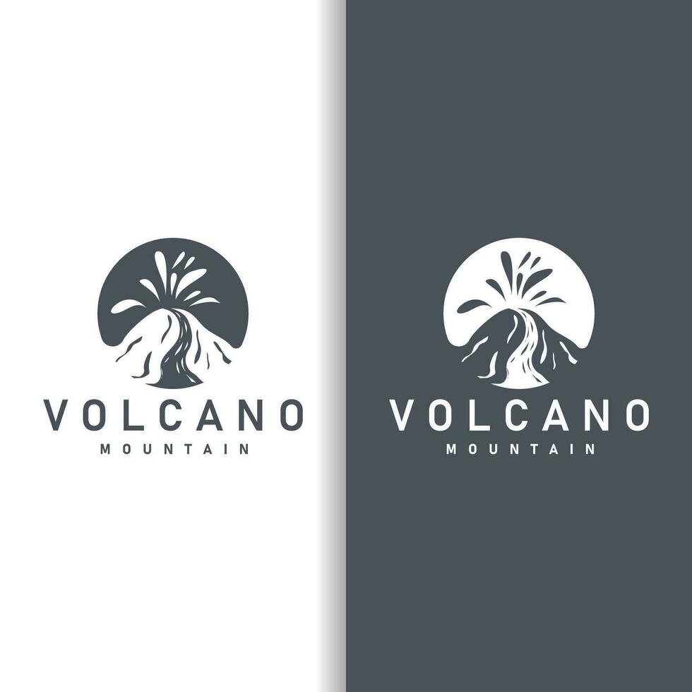 volcán logo ilustración silueta diseño volcán montaña en erupción con sencillo rocas y lava vector