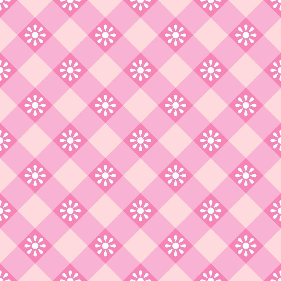 Spring vector pattern with small pink, white daisies. Seamless geometric pattern for dresses, scarves, skirts, picnic tablecloths, fabric designs.