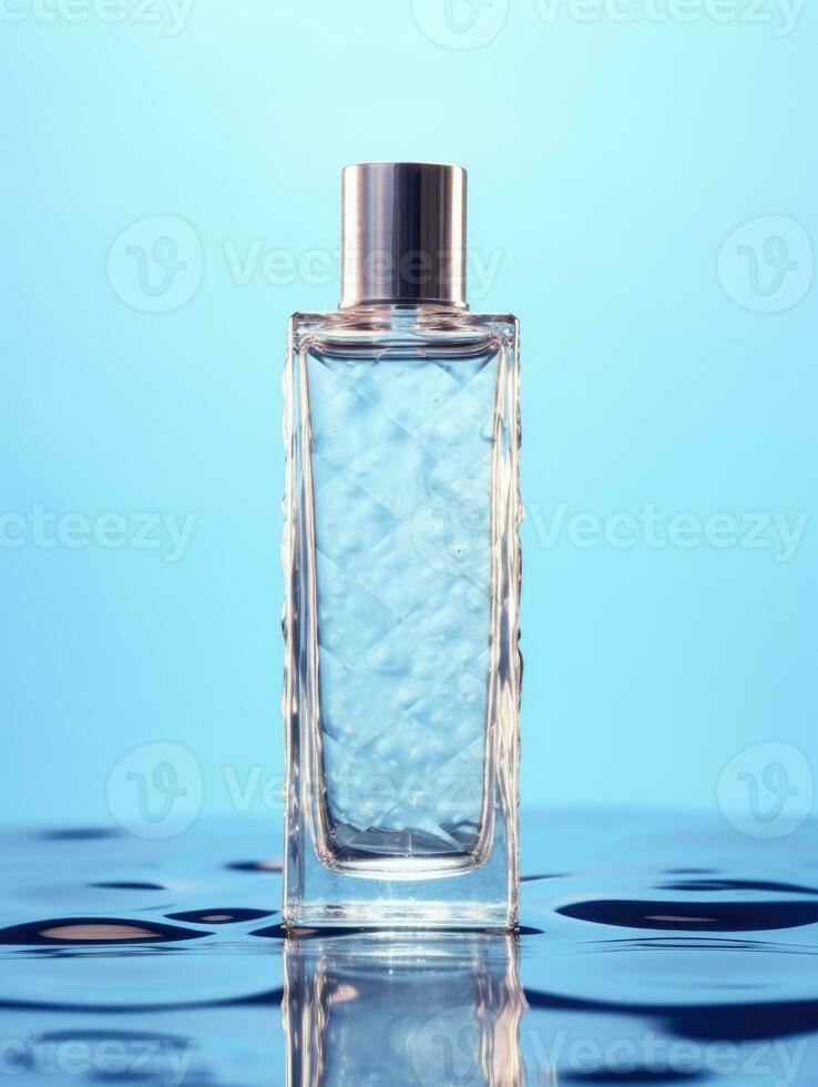 AI generated transparent bottle on water background, ai photo
