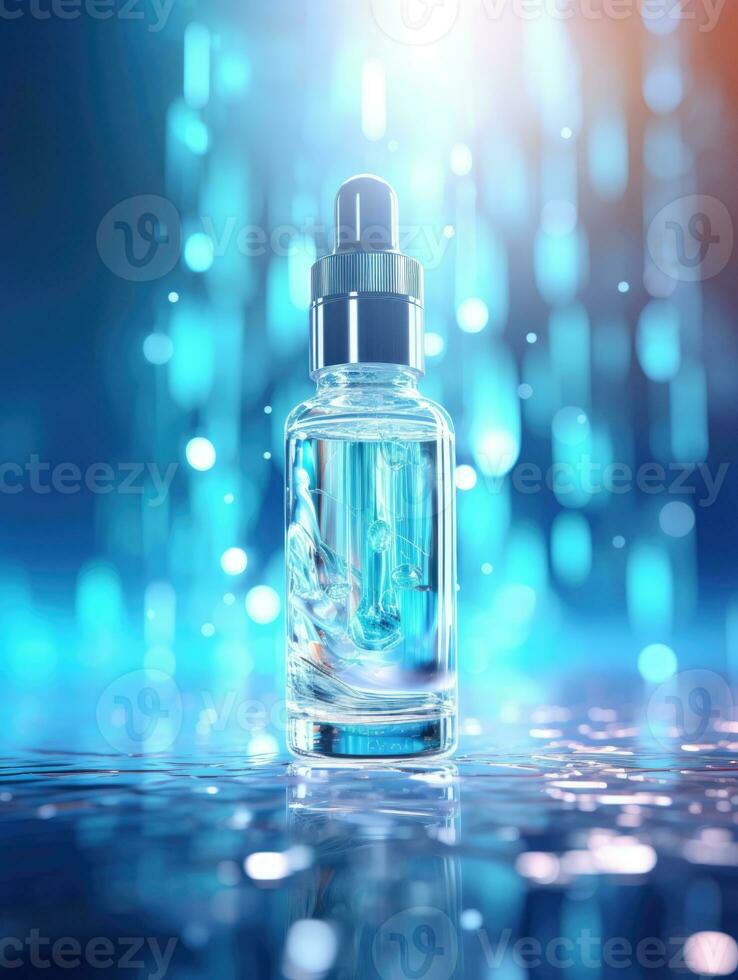 AI generated transparent bottle on water background, ai photo