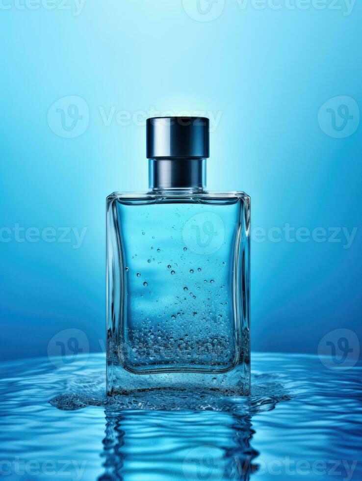 AI generated transparent bottle on water background, ai photo