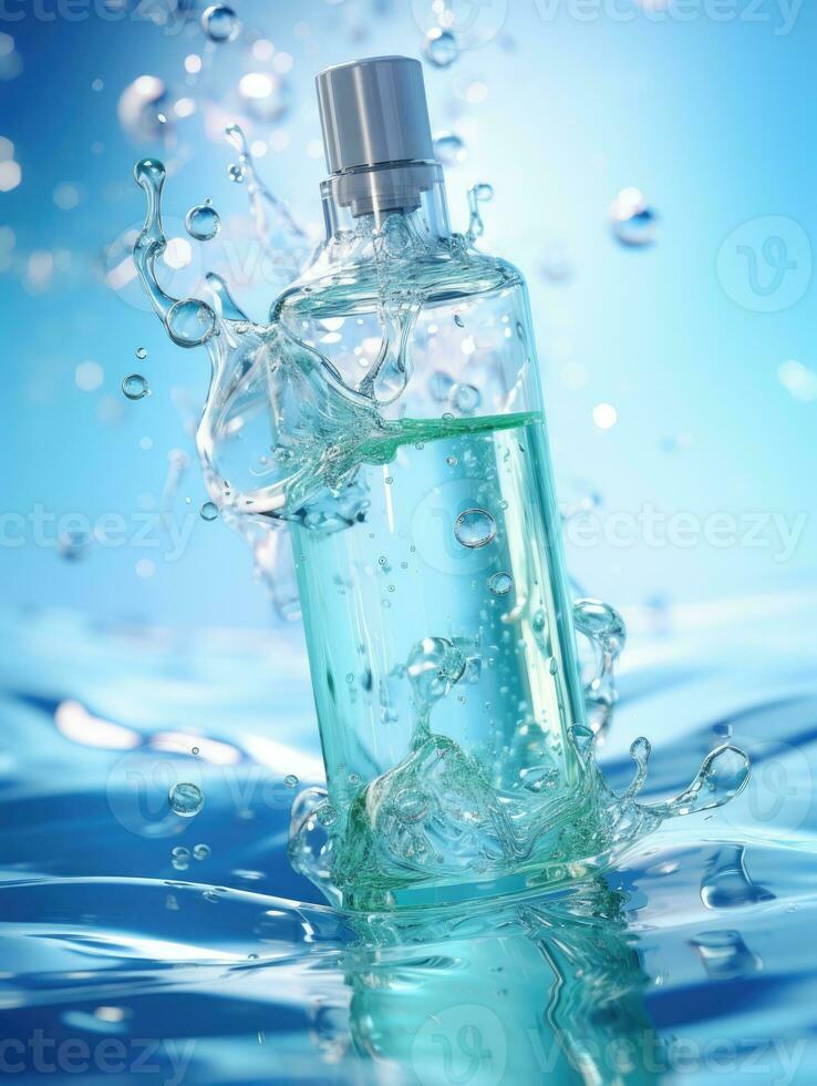 ai generado transparente botella en agua fondo, ai foto