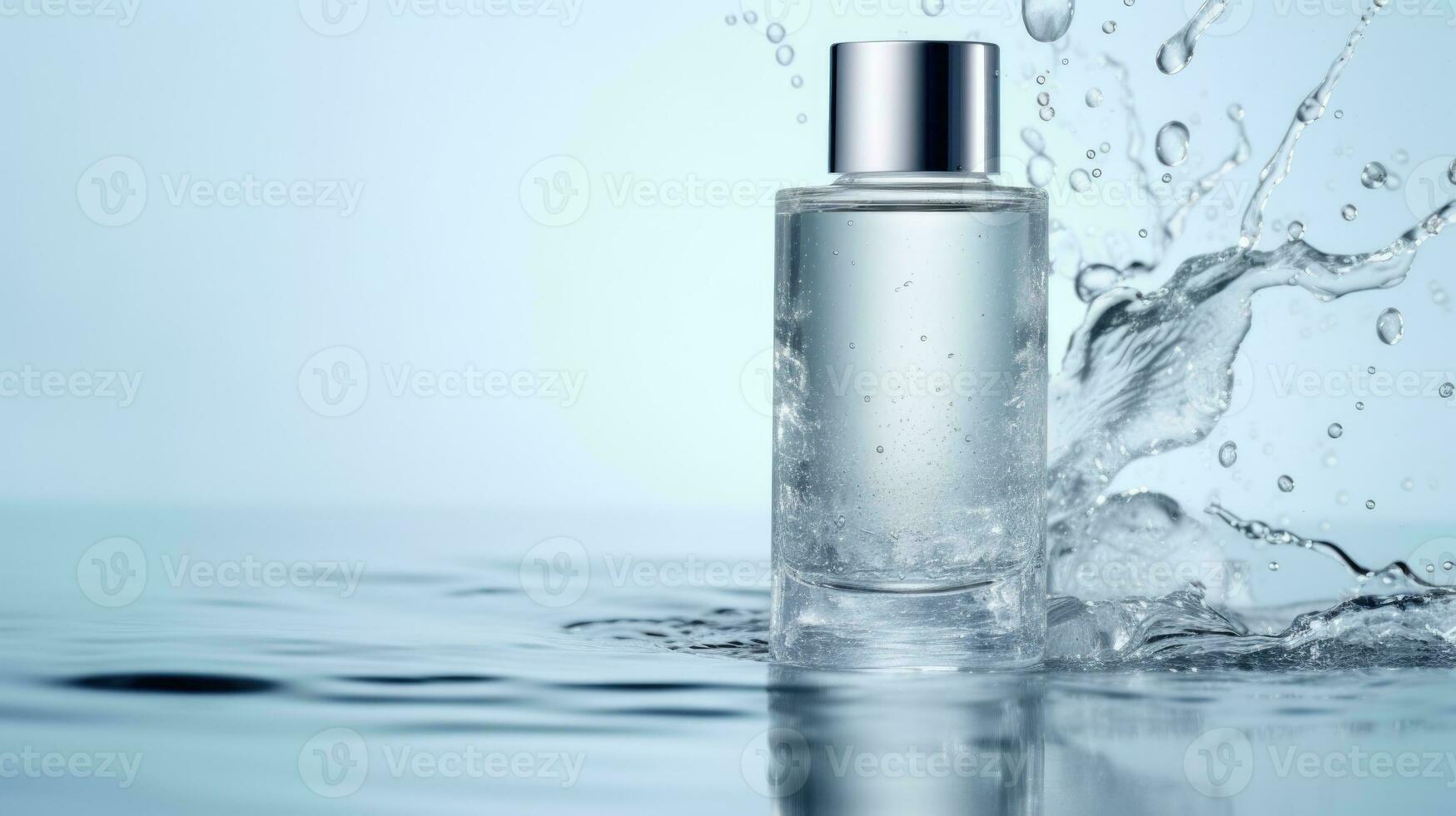 AI generated transparent bottle on water background, ai photo