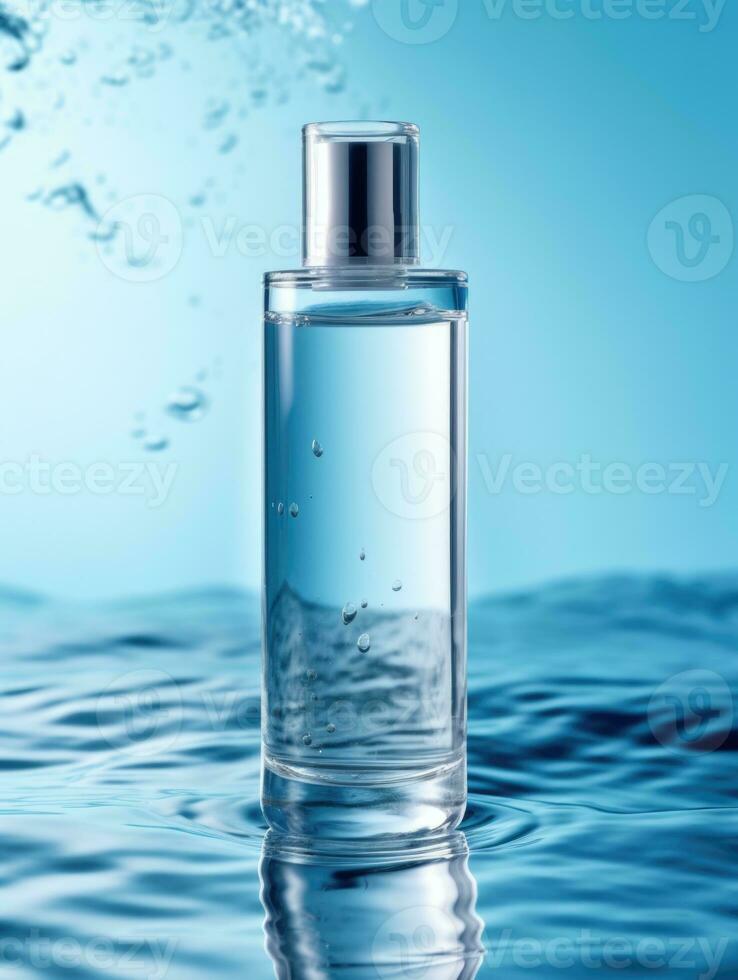 AI generated transparent bottle on water background, ai photo