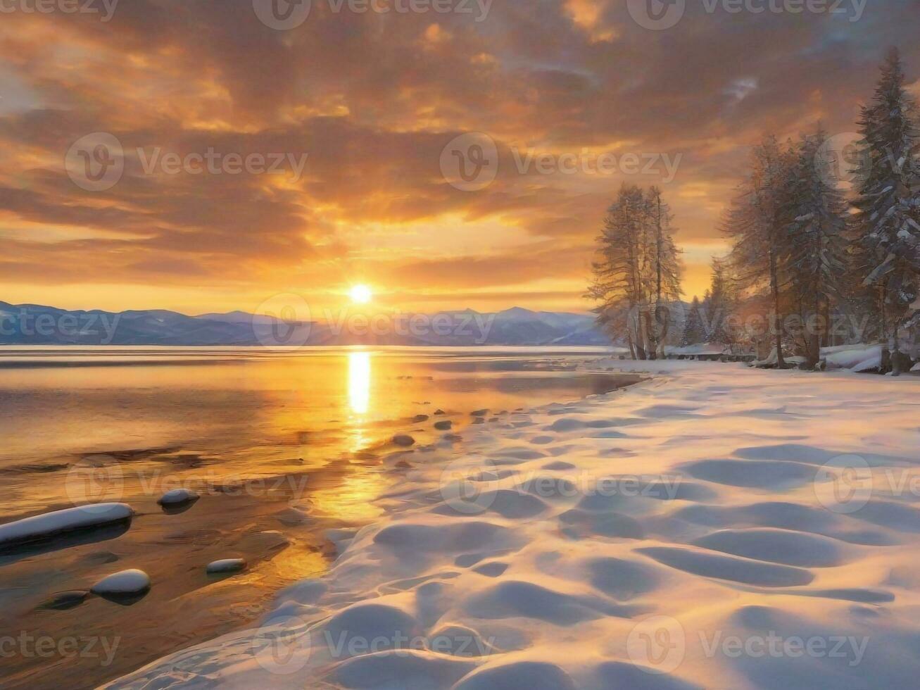 AI generated Scenic View Of Frozen Lake Against Sky During Winter photo