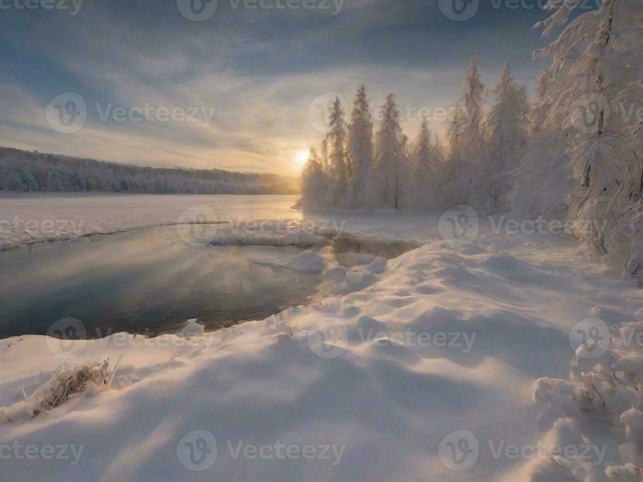 AI generated Scenic View Of Frozen Lake Against Sky During Winter photo