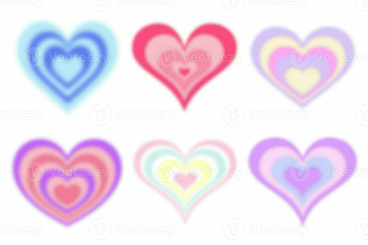 Y2k blurred heart. Gradient aesthetic stickers with soft glow effect and aura. Cute smooth futuristic vector collection on white background photo