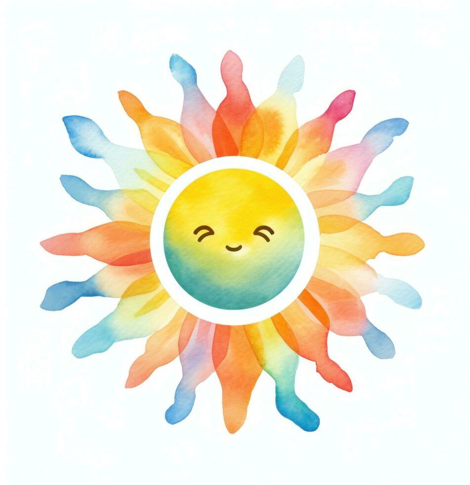 AI generated rainbow watercolour sun logo and icons photo