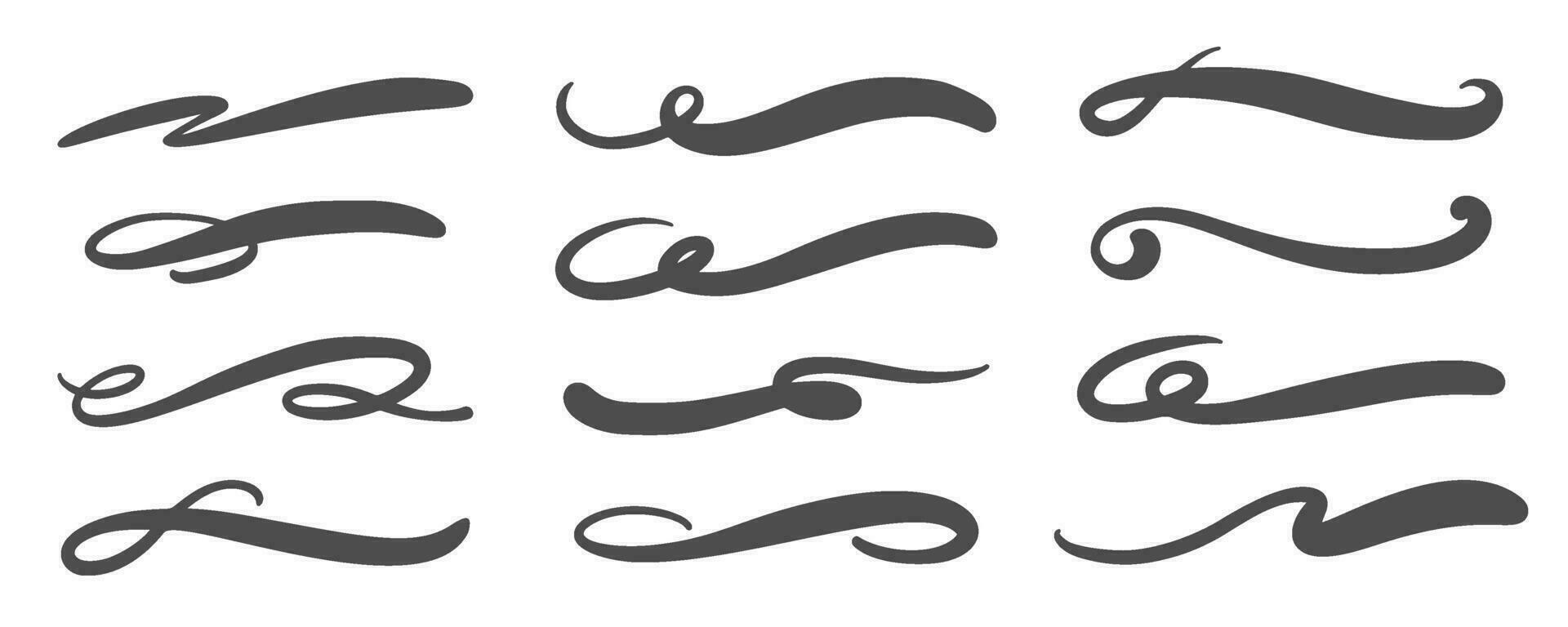 Swashes swoops and swishes calligraphy signs. Underlines hand drawn strokes. Vector symbols set.