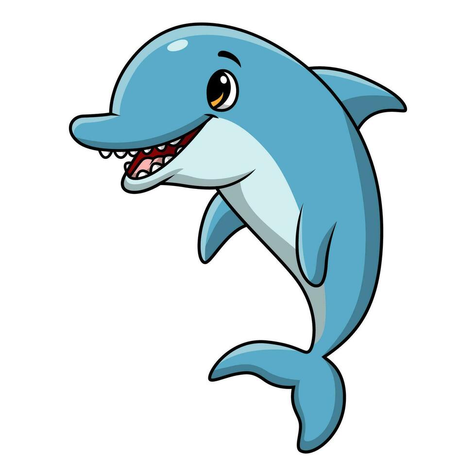 Cute blue dolphin cartoon on white background vector