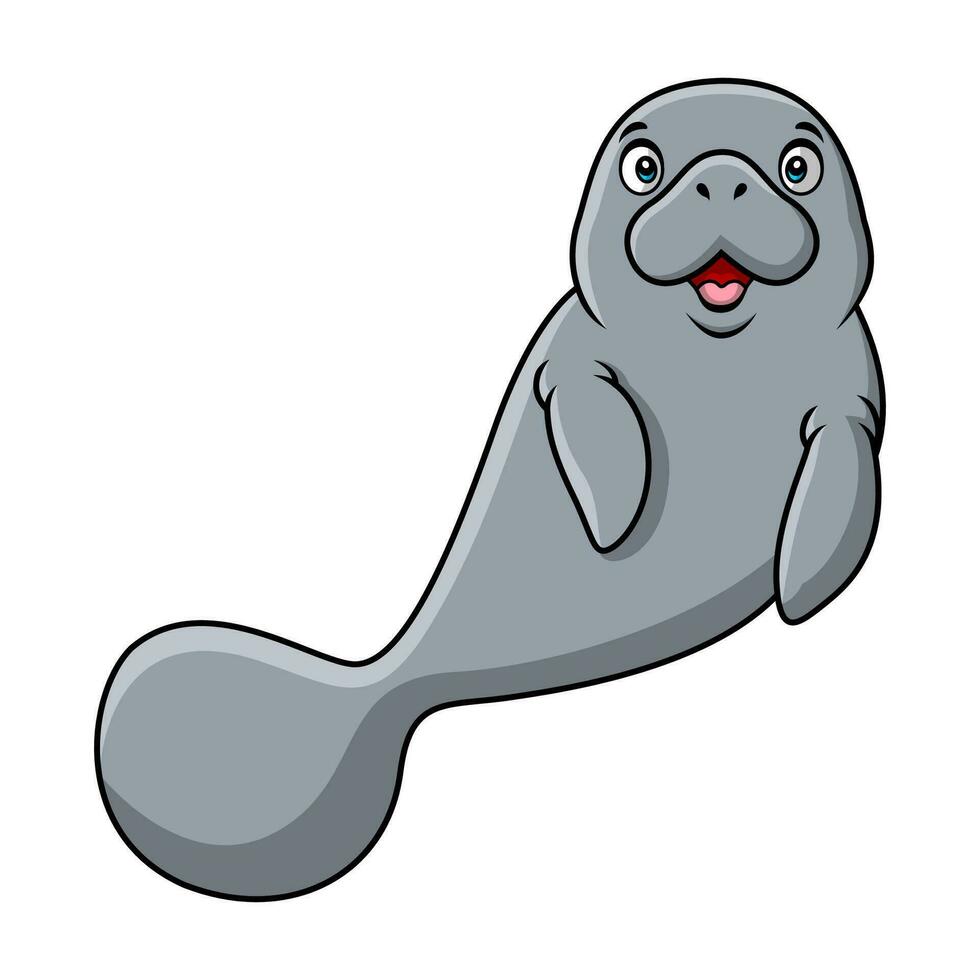 Cute manatee cartoon on white background vector