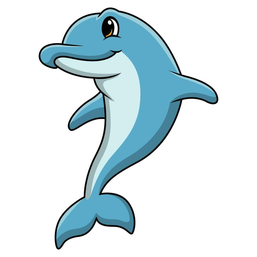 Cute blue dolphin cartoon on white background vector