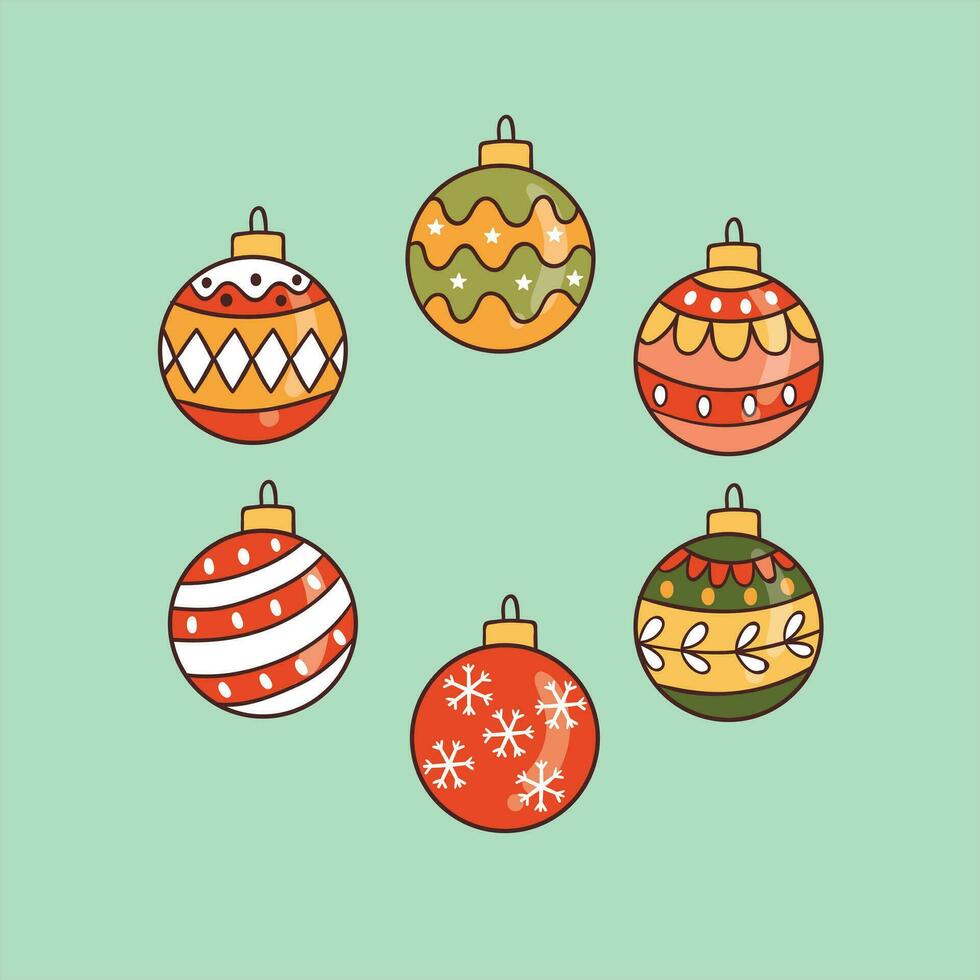 pelotas decoración en Navidad y contento nuevo año concepto, colorido bola, navidad pelota elemento, y de Navidad adornos en retro estilo vector