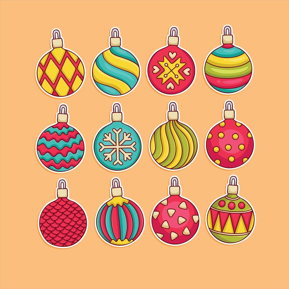 pelotas decoración en Navidad y contento nuevo año concepto, colorido bola, navidad pelota elemento,navidad adornos en retro estilo. 9 9 elementos para Navidad árbol decoración vector