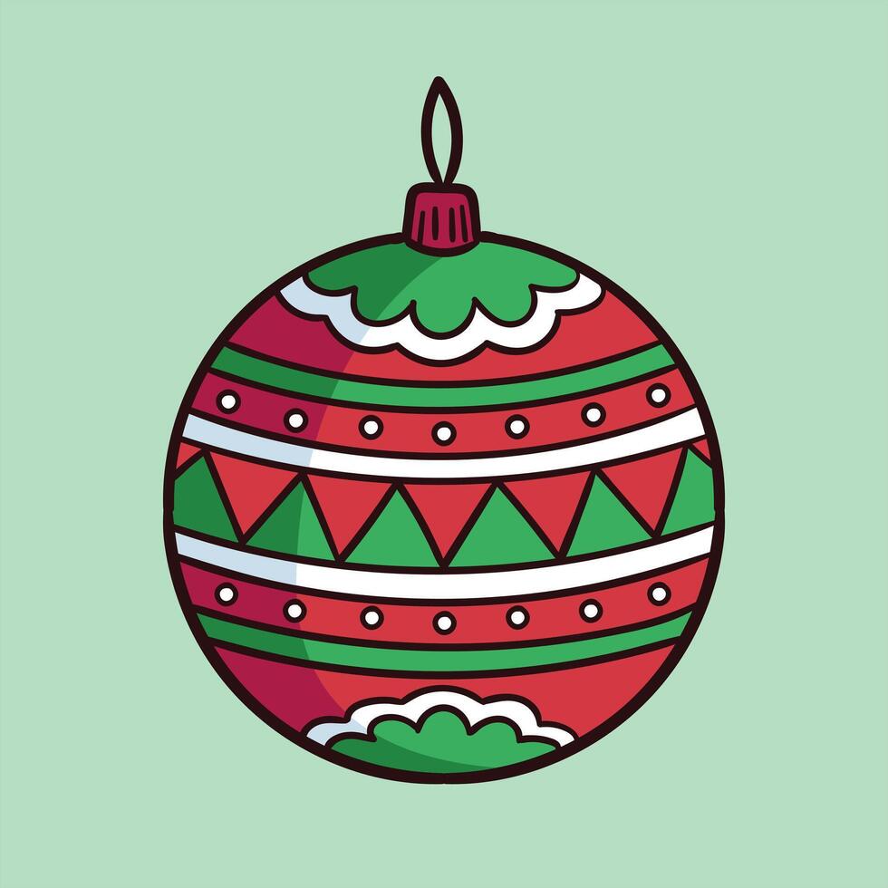 un Navidad bola, roja y verde a rayas Navidad ornamento vector