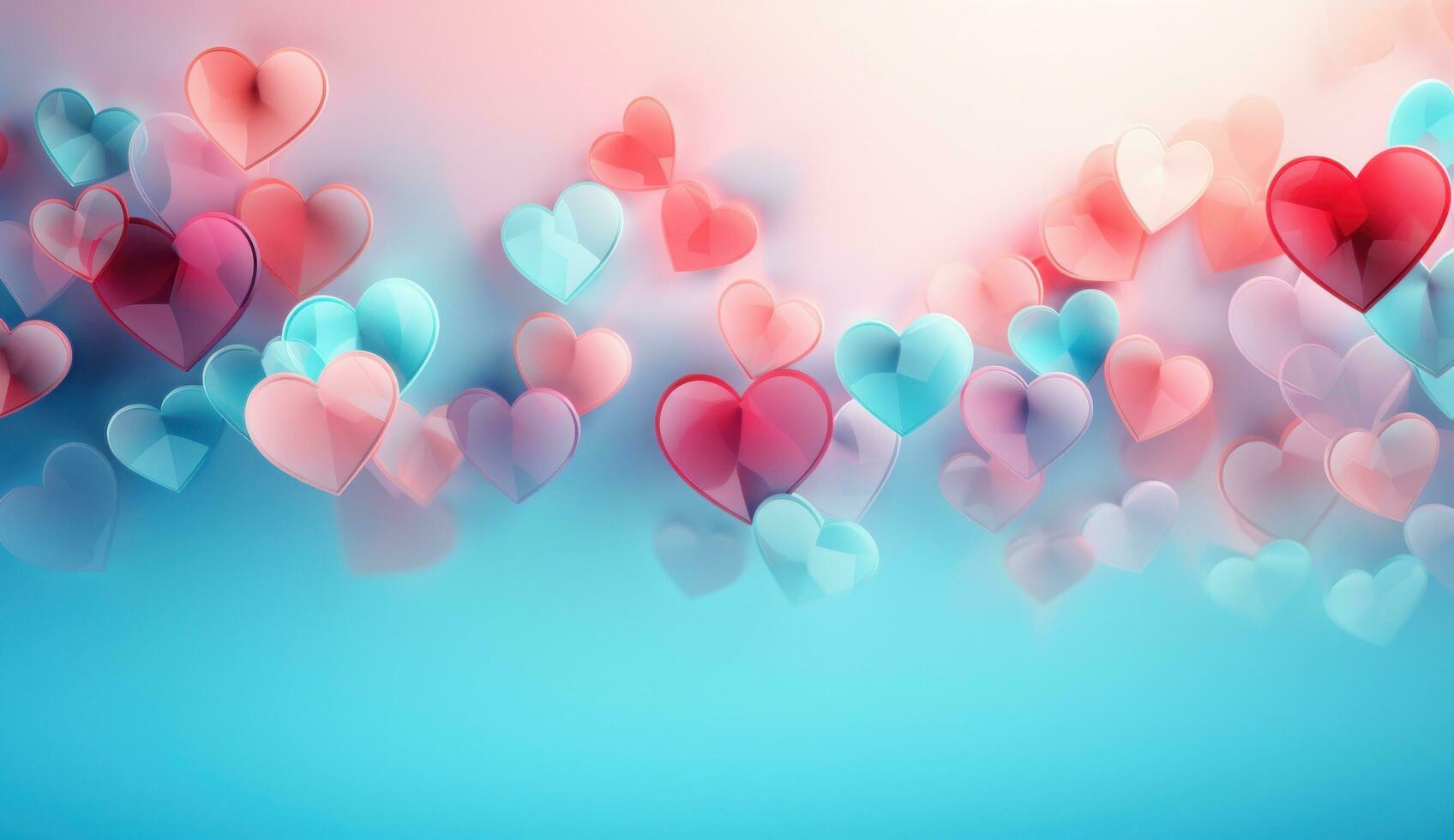 AI generated light pink and blue abstract hearts against a blue background photo