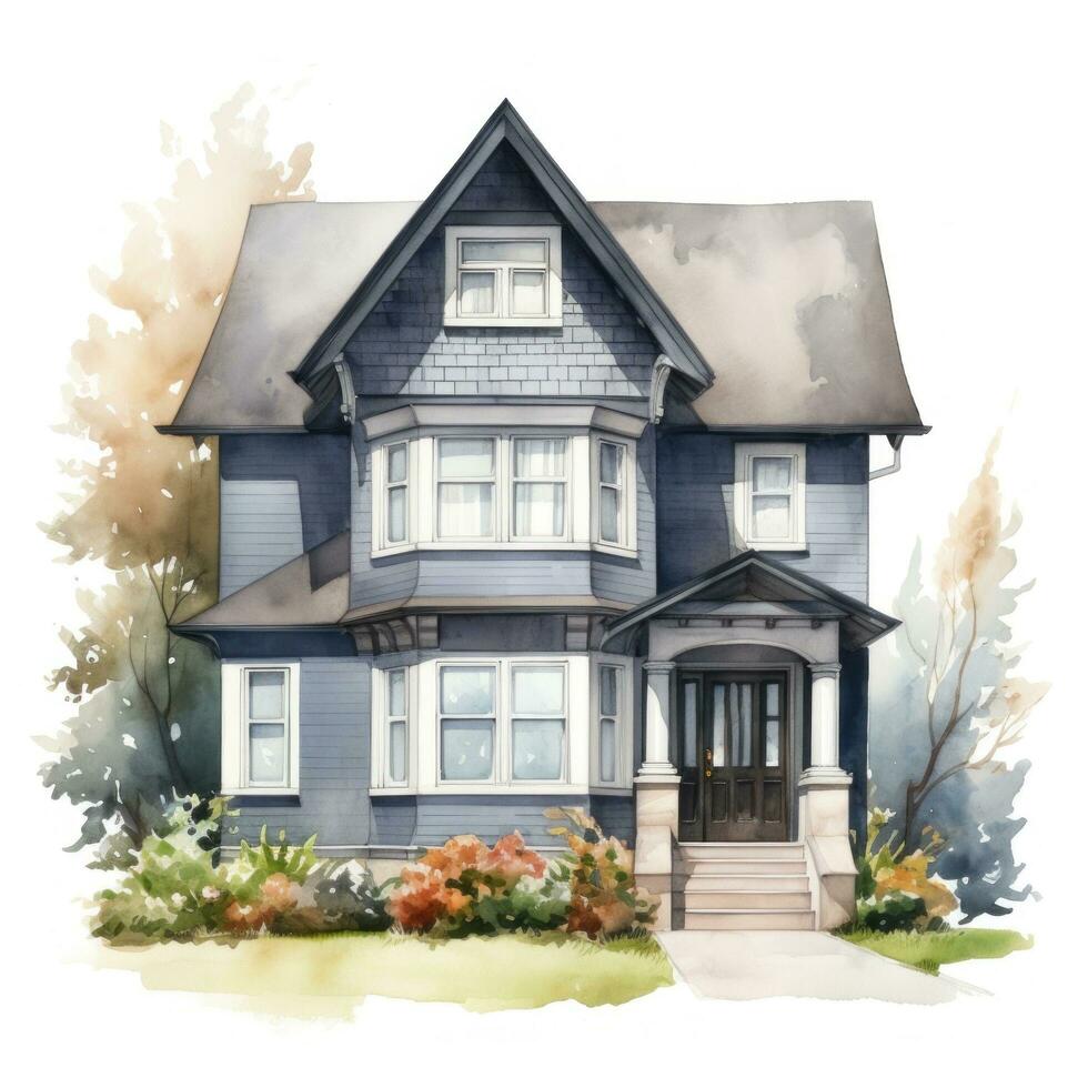 AI generated house painted watercolor illustration photo