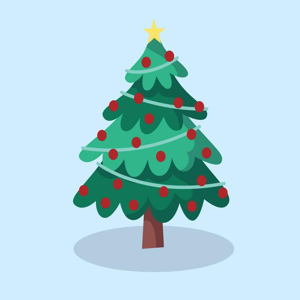 Navidad árbol con decoraciones en un Navidad azul árbol con estrella vector