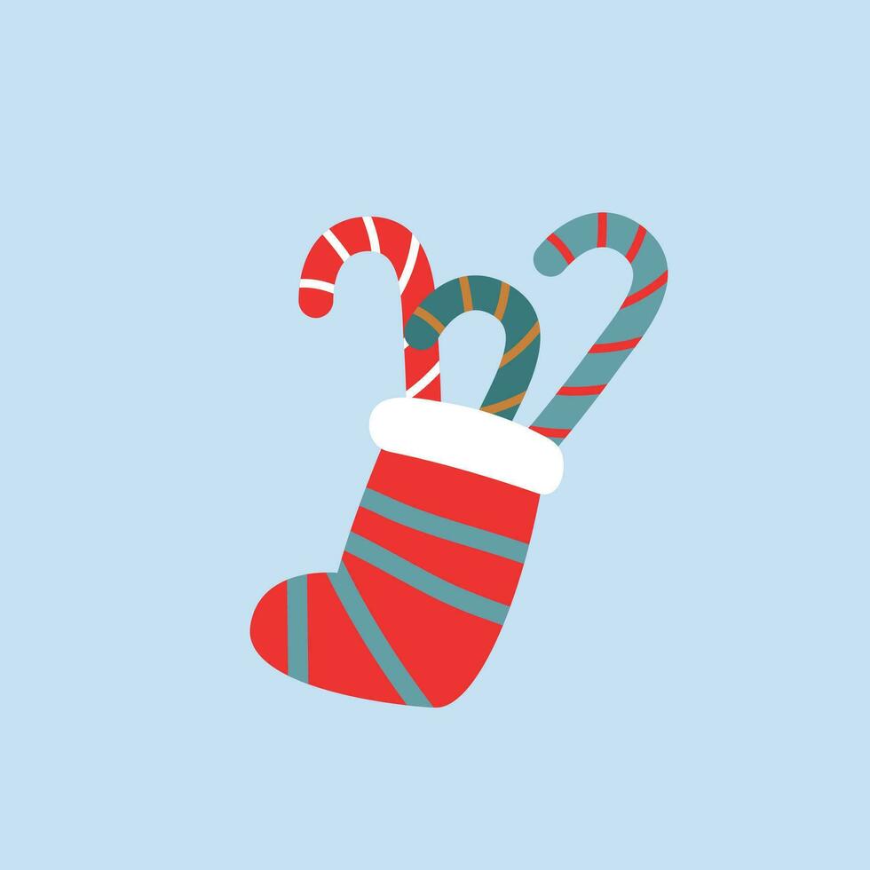 Christmas stocking. Christmas sock with candies and gifts,Christmas stocking with sweets and a branch of a Christmas tree vector