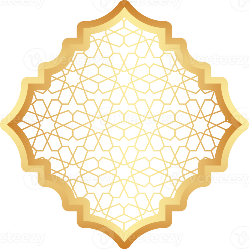 Islamic golden frame shape. Ramadan window with ornament. Oriental decoration design. Arabian traditional element png