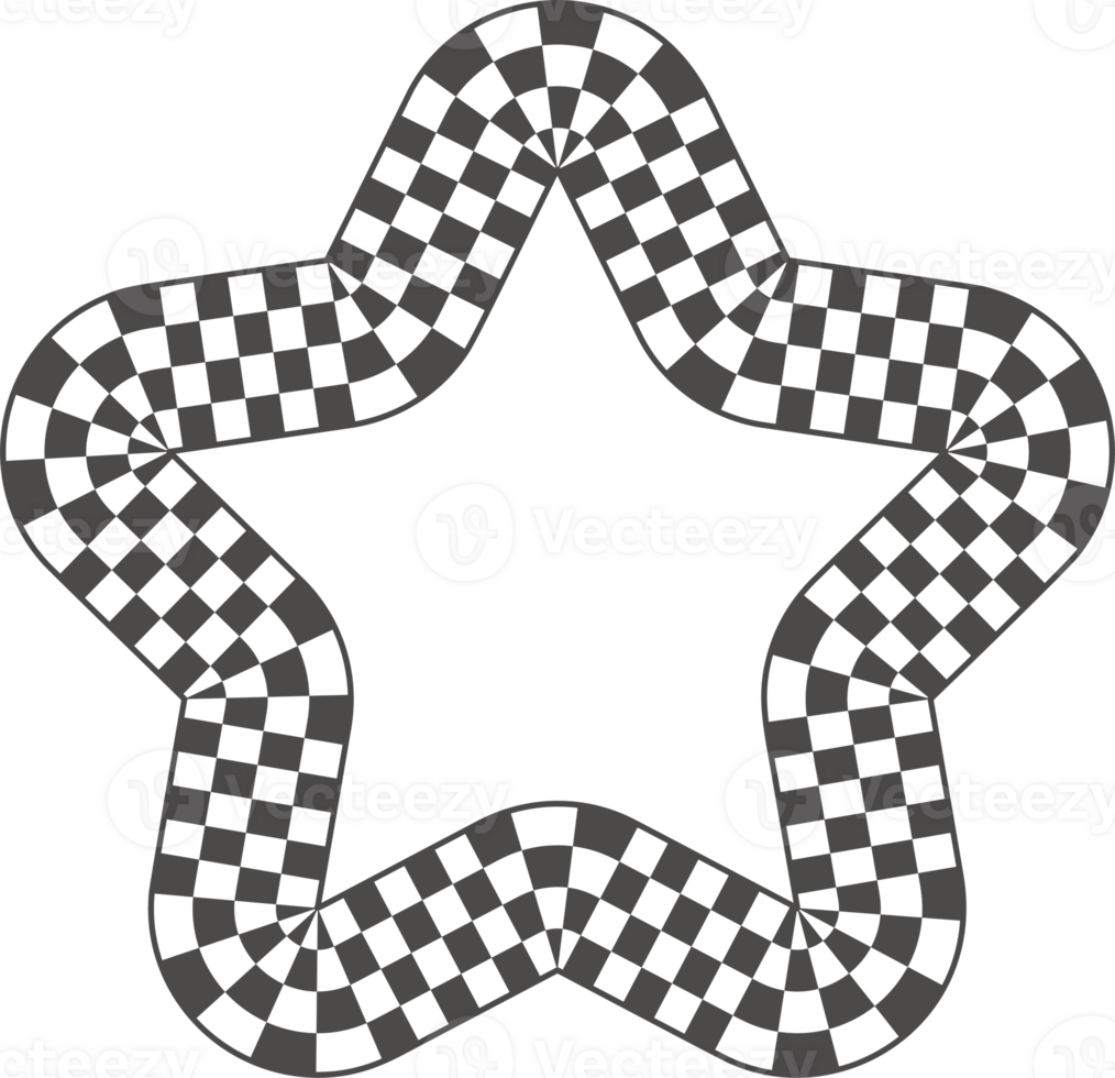 Checker border in star shape. Frame with black and white chess squares. Y2k groovy element. png