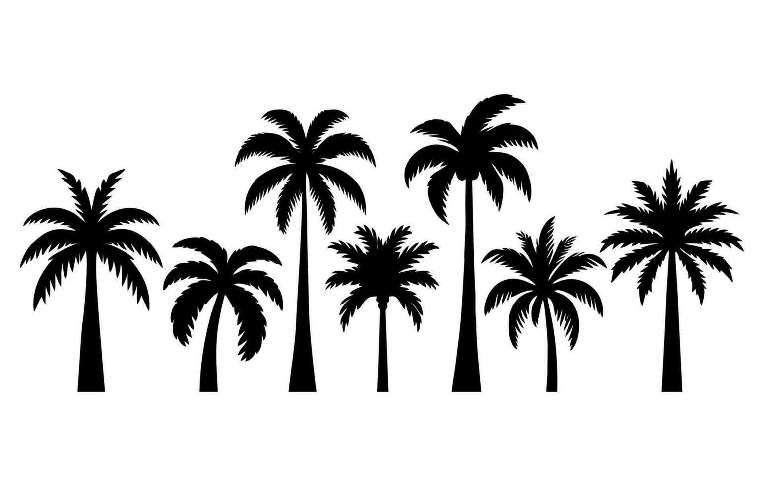 Set of palm tree silhouette. Tropical black jungle plants. Vector on white background