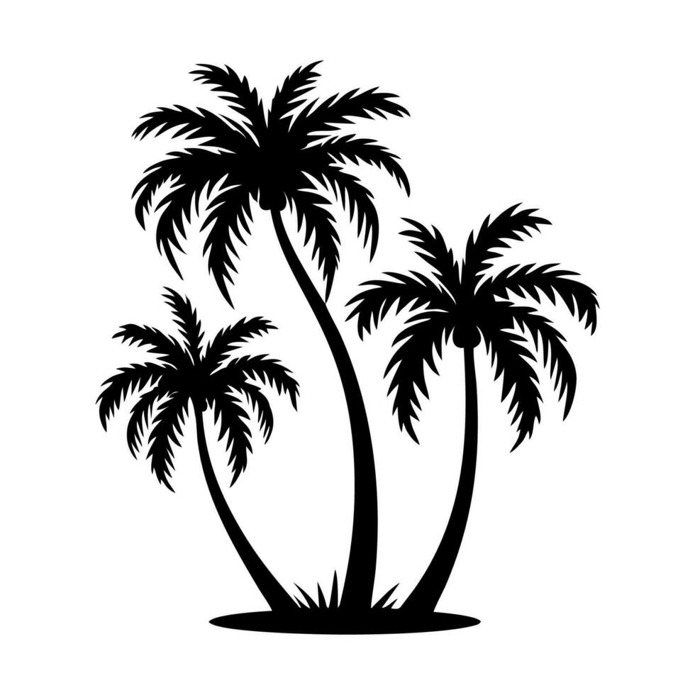 palma árbol silueta icono. tropical negro selva plantas. vector en blanco antecedentes