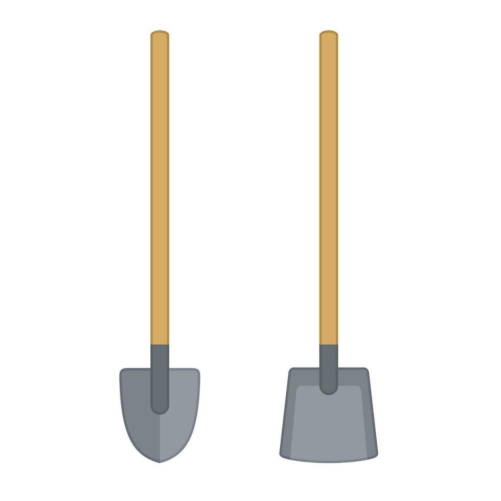 Shovels isolated on white background. Work tool for outdoor activities, digging, gardening. Construction equipment. Vector illustration