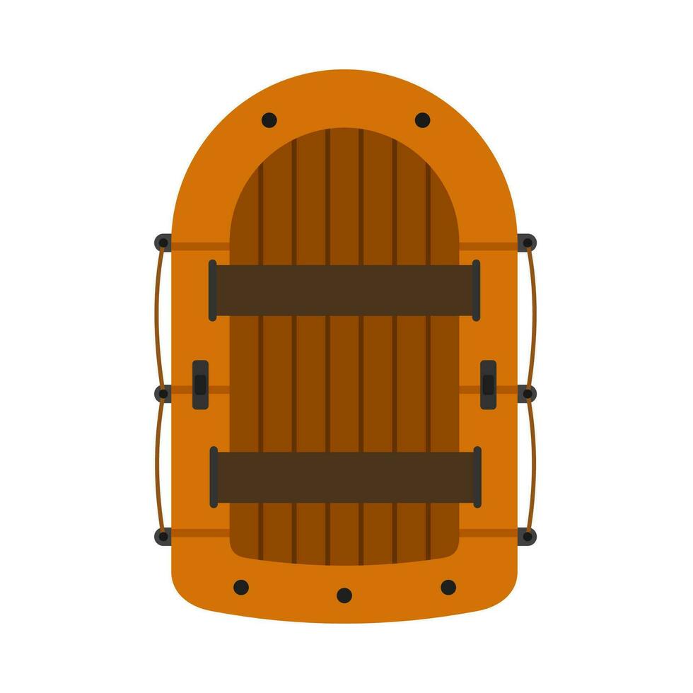 Orange inflatable boat and paddles isolated on white background. Vector illustration