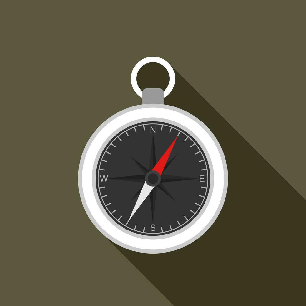 Compass icon on brown background with long shadow. Vector illustration