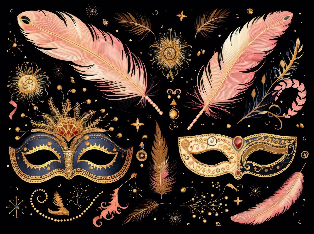 AI generated happy new year  carnival masks, feathers photo