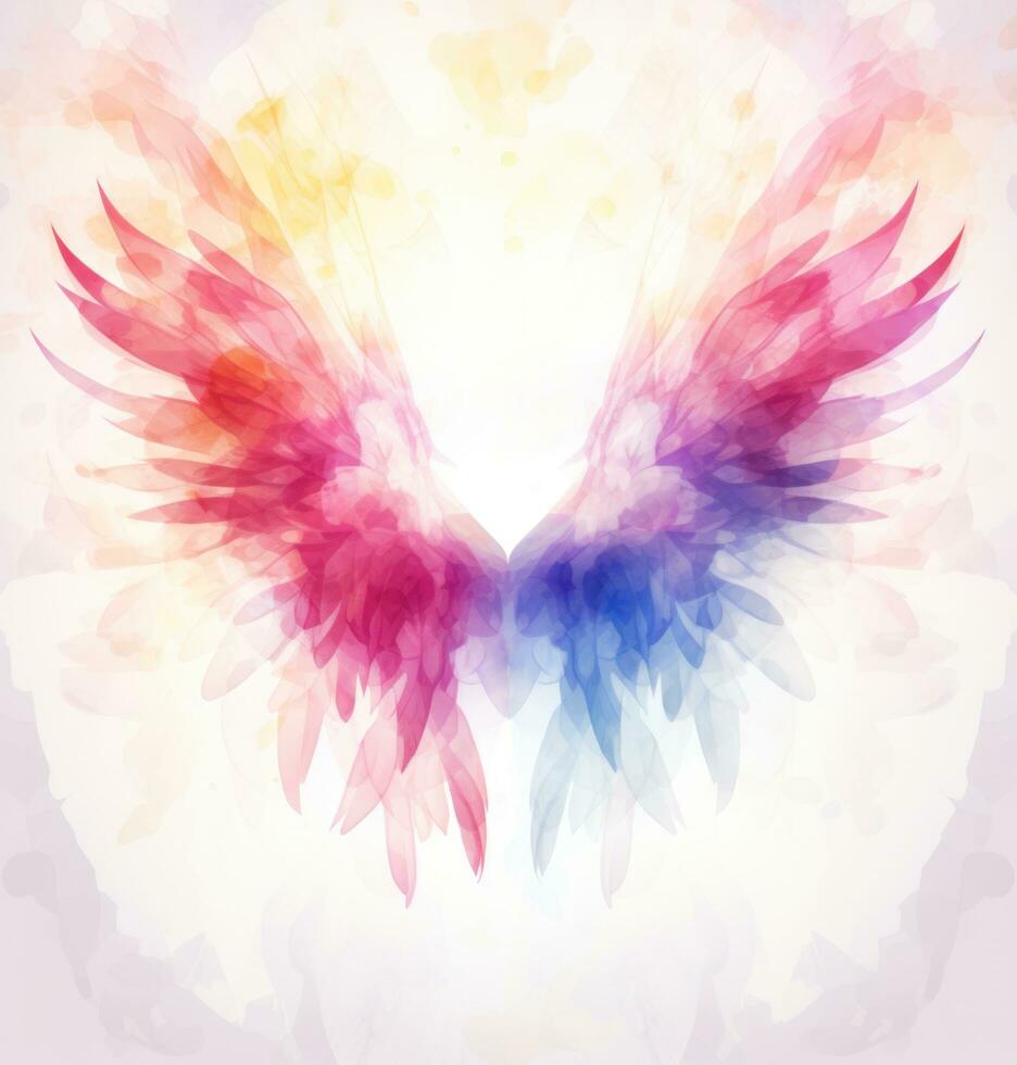 AI generated free vector illustration of colorful watercolor wings with abstract background photo