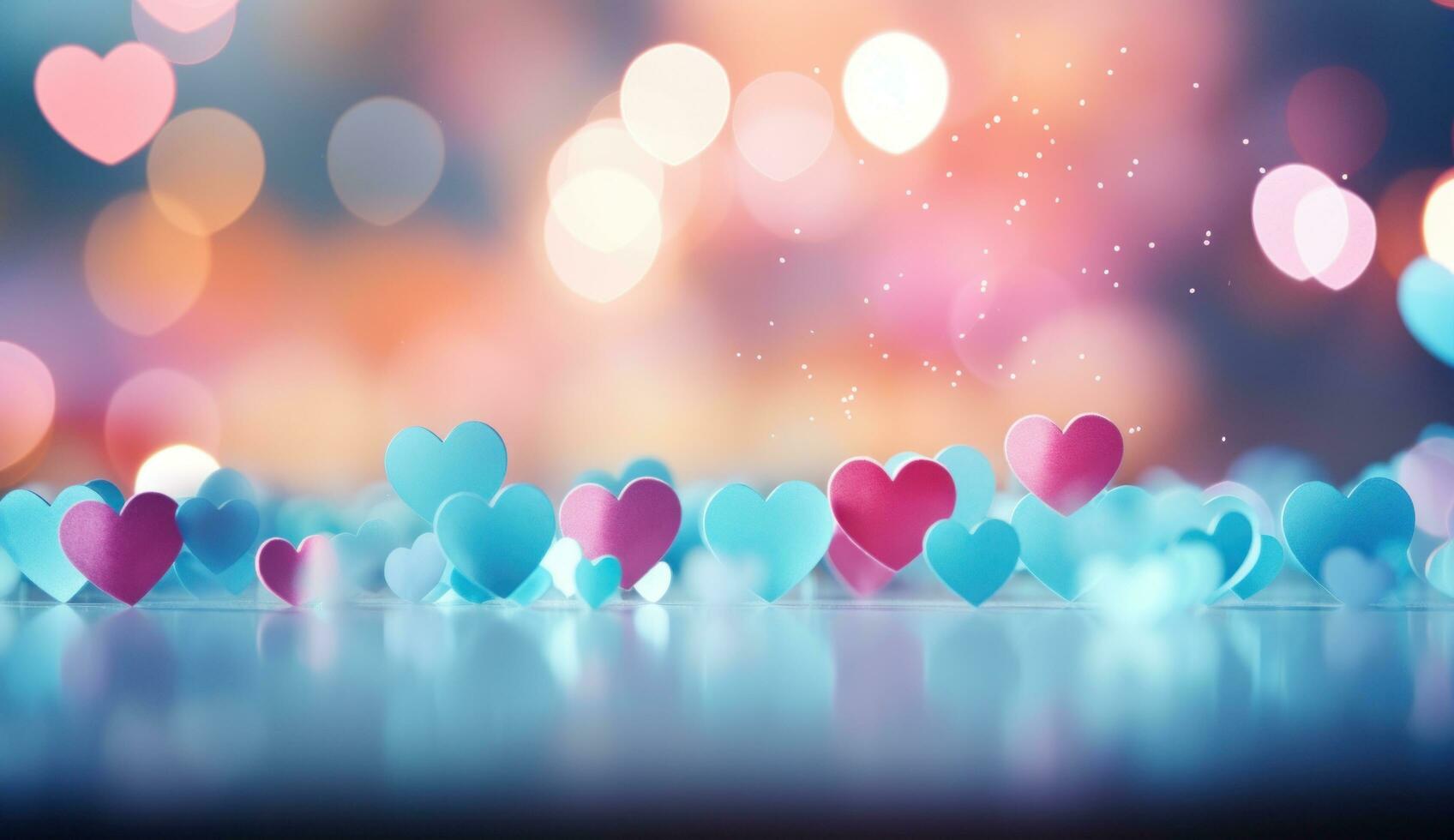 AI generated colorful blue hearts with blue background with light bokeh photo