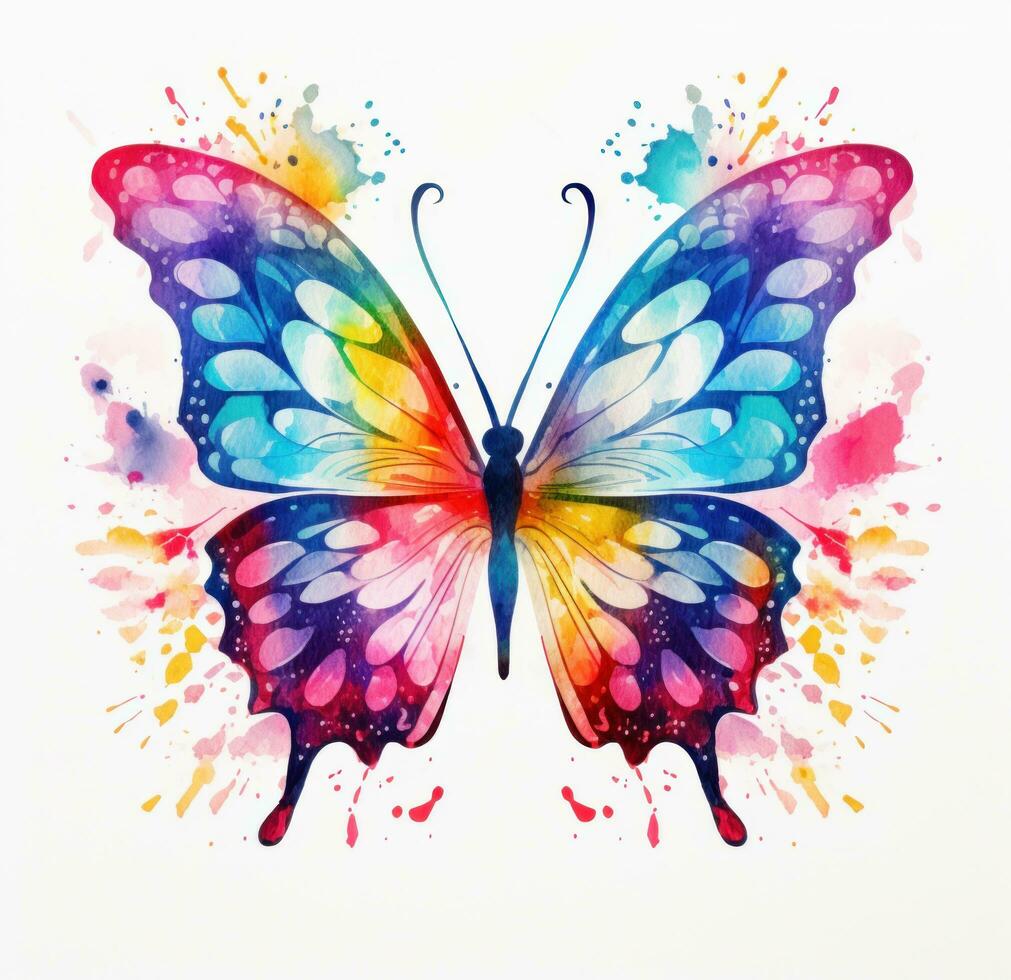 AI generated colorful butterfly watercolor art print on a white background photo