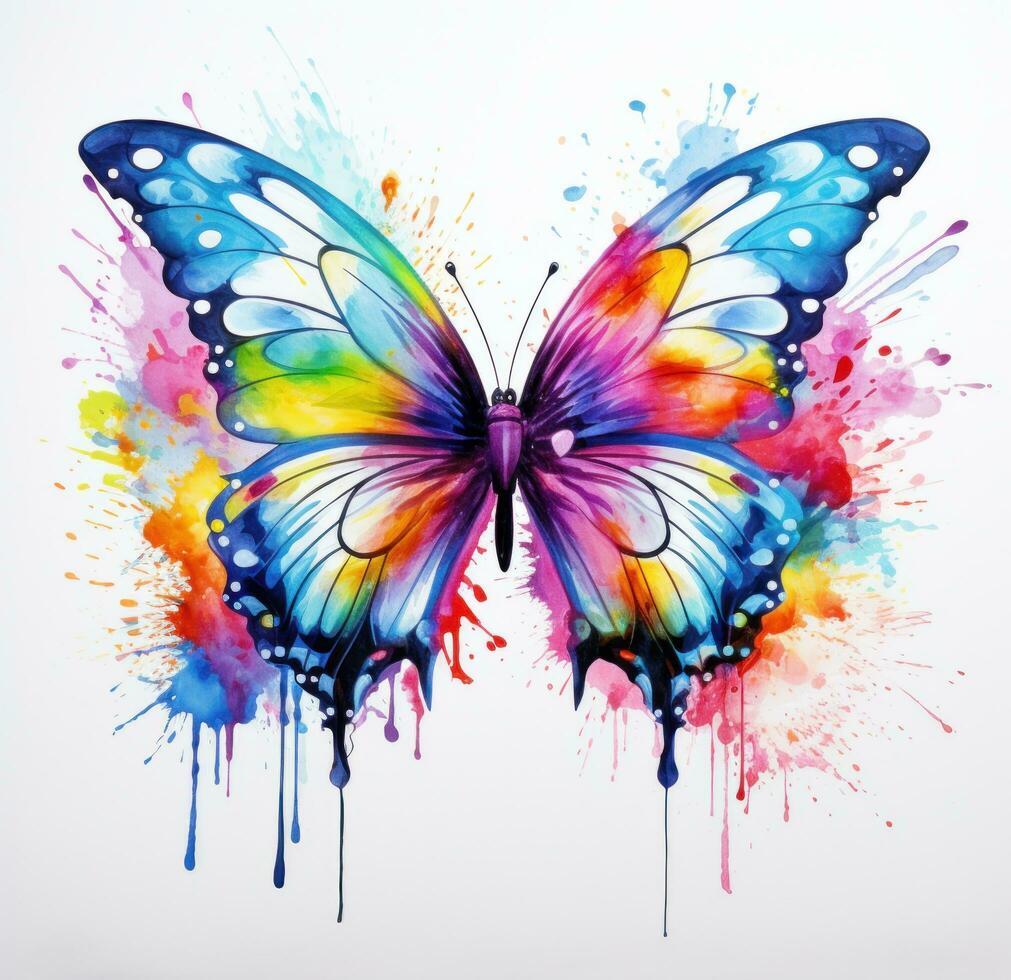 ai generado vistoso mariposa acuarela Arte impresión en un blanco antecedentes foto