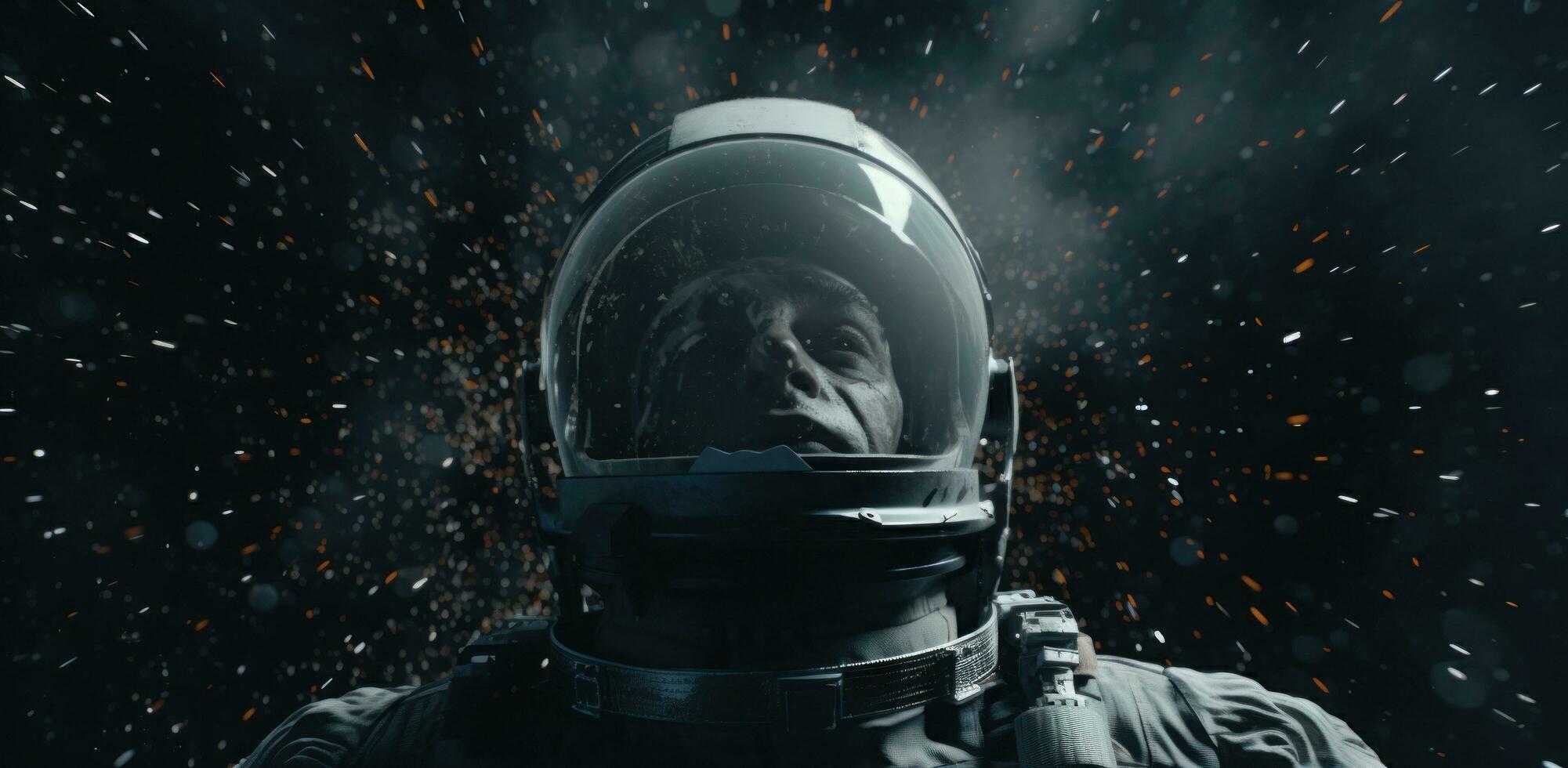 AI generated an astronaut is shown in his spacesuit with space on the background photo