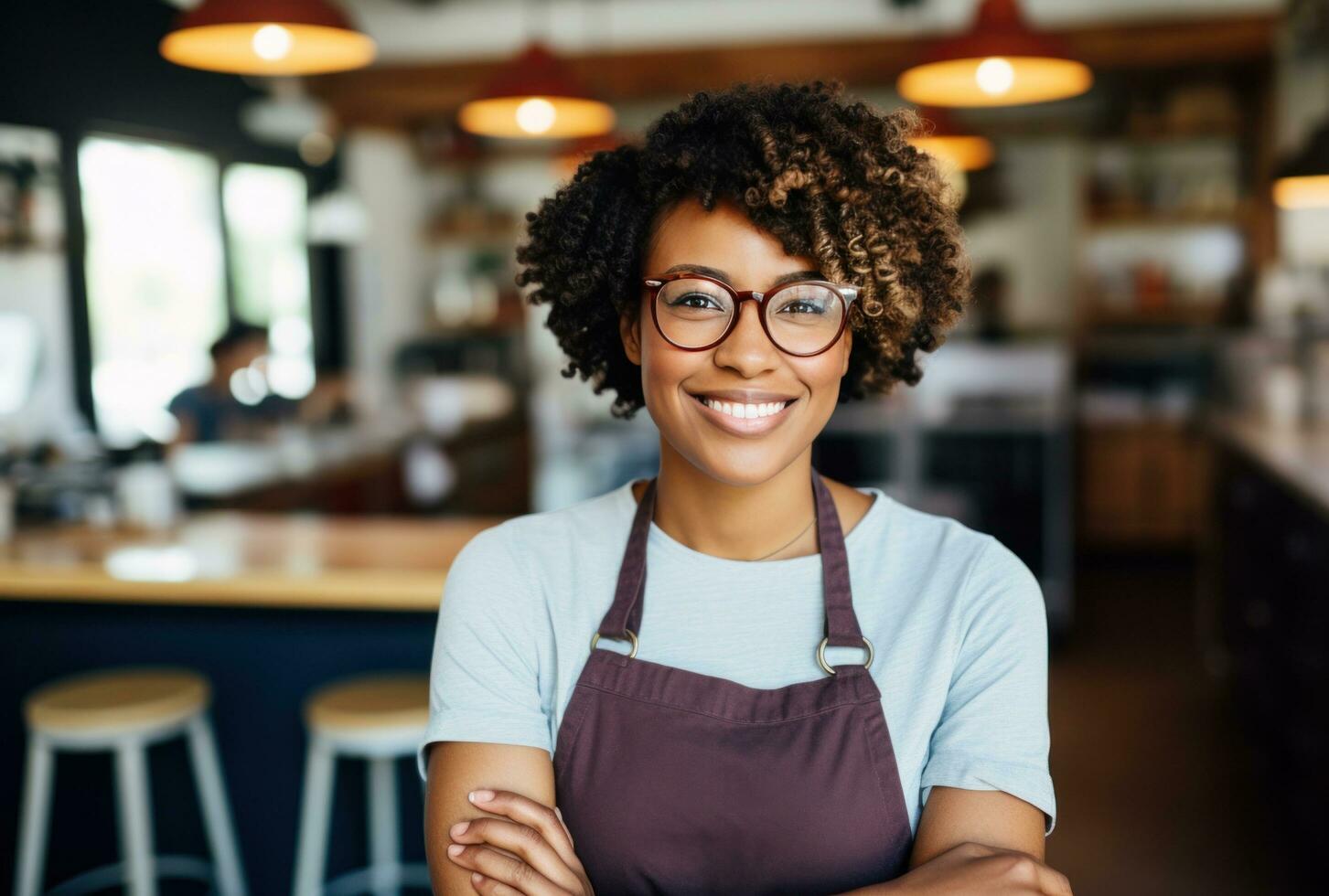 AI generated a woman in glasses is smiling at the camera in a classroom, photo