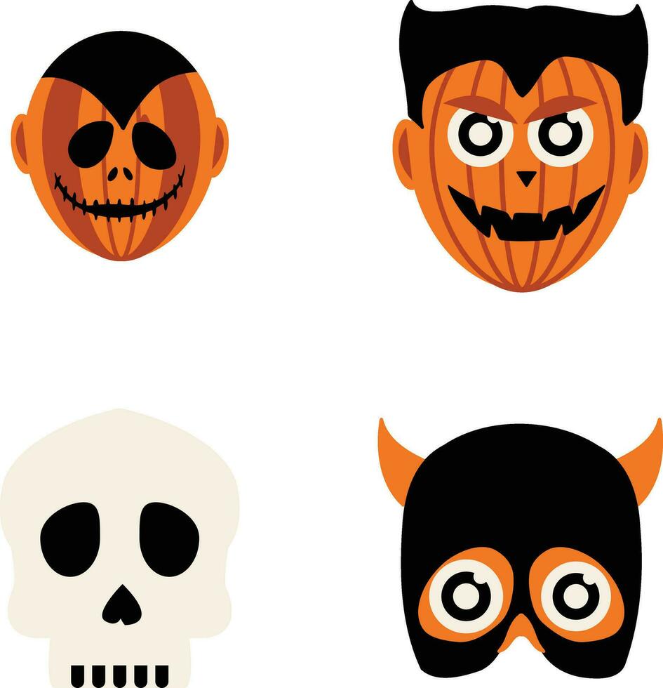 Different Halloween Mask With Creepy Cartoon Design. Vector Illustration Set.