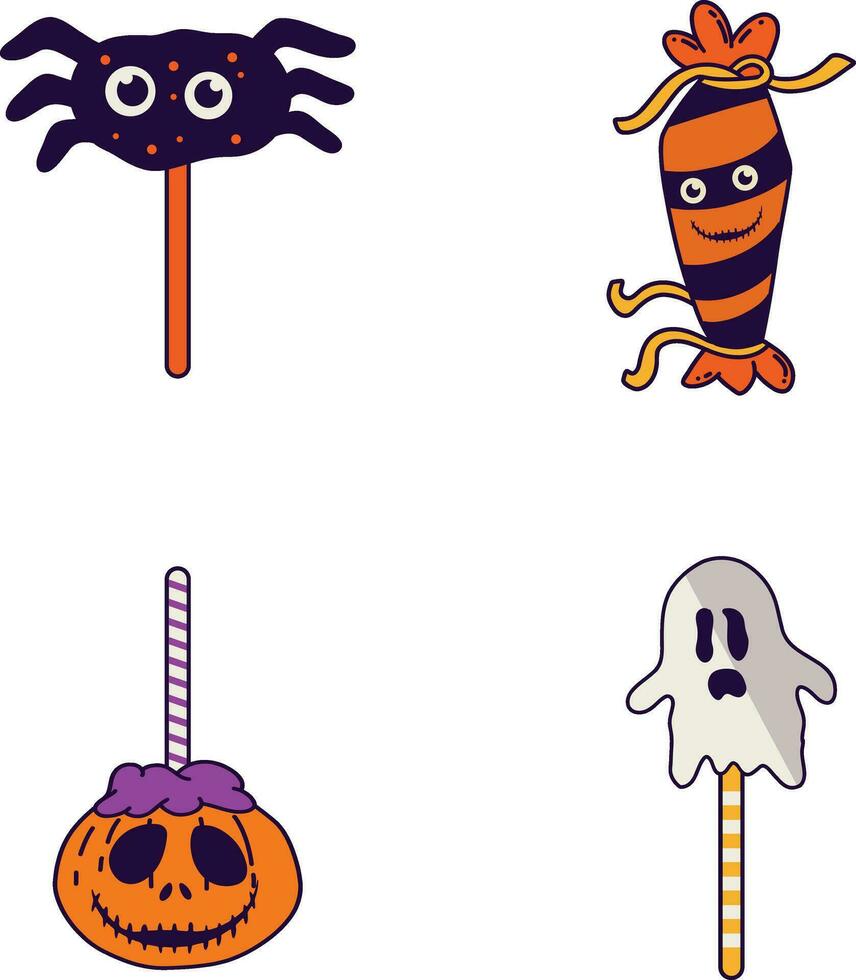 Set of Halloween Candy. With Scary Cartoon Design. Vector Illustration.