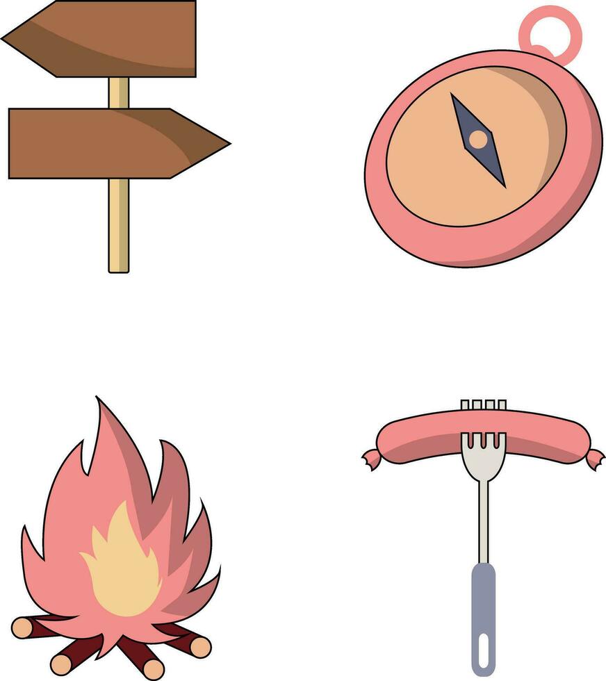 Collection of Camping Equipment. Isolated On White Background. Vector Illustration.