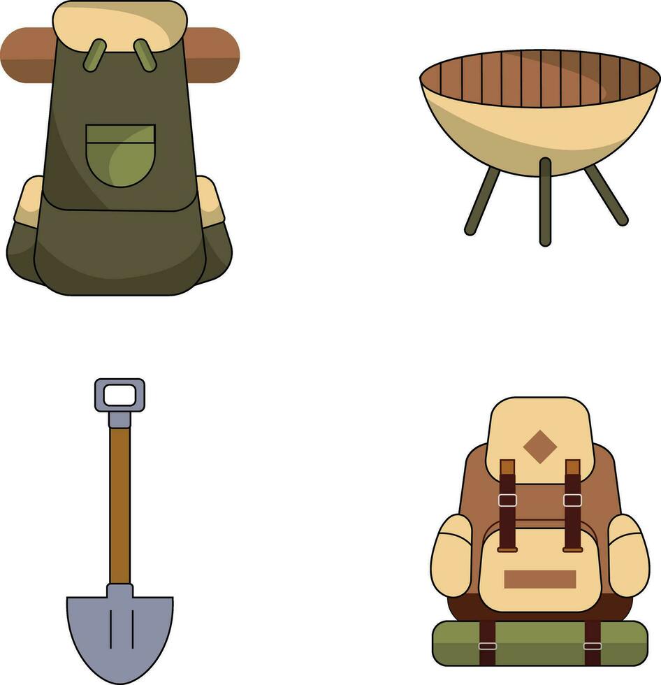 Collection of Camping Equipment. Isolated On White Background. Vector Illustration.