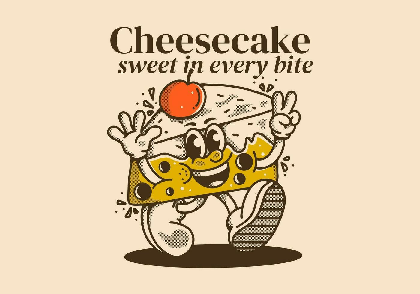 Cheesecake, sweet in every bite. Mascot character illustration of walking cheesecake vector