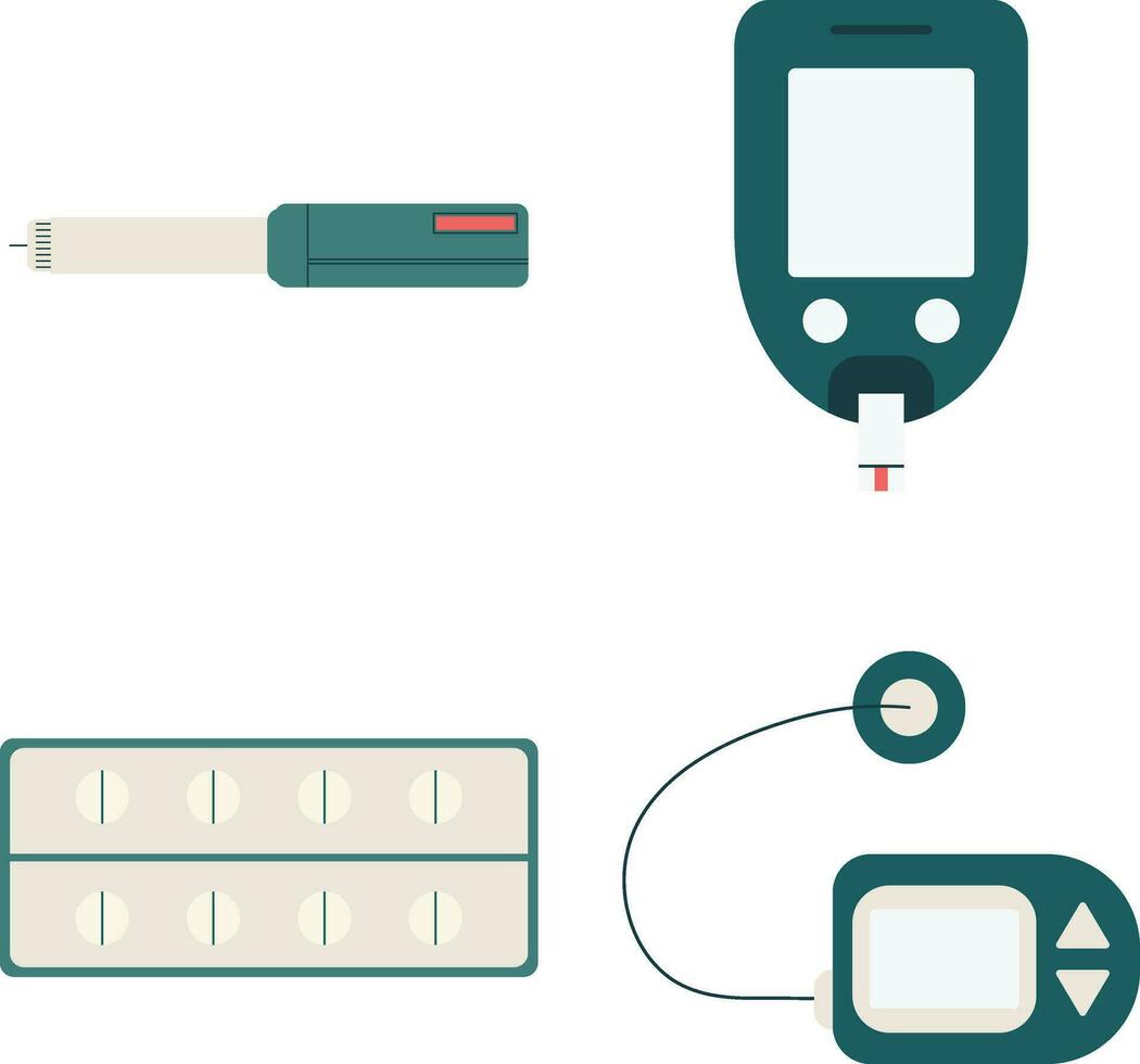 World Diabetes Day Icon With Flat Cartoon Design. Vector Illustration Set.