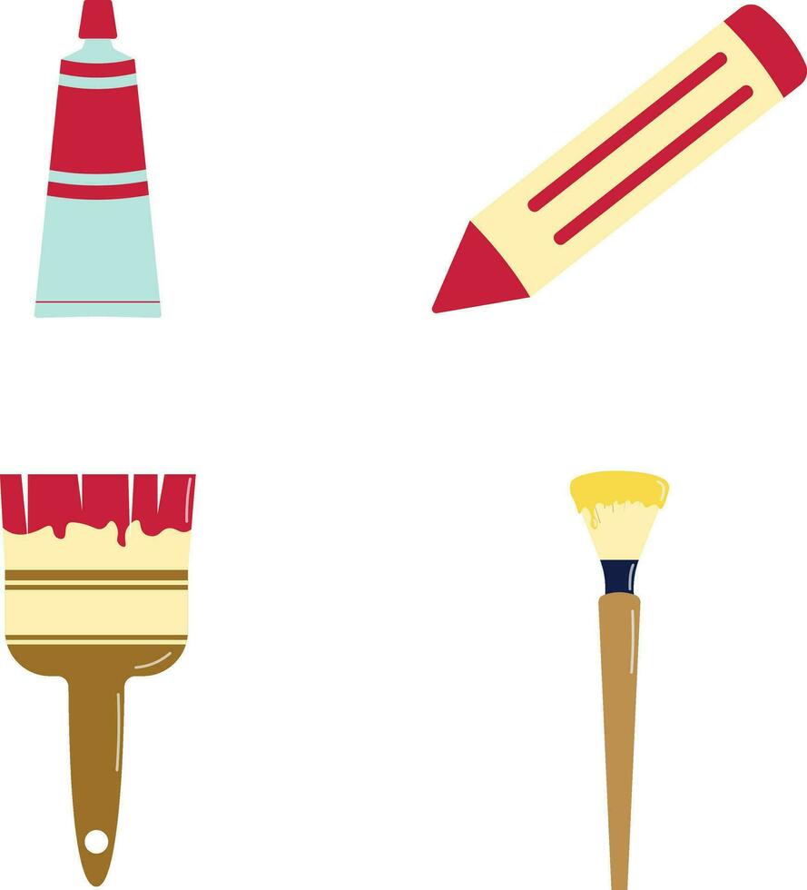 Set of Art Supplies. In Flat Design Style. Isolated Vector Icon