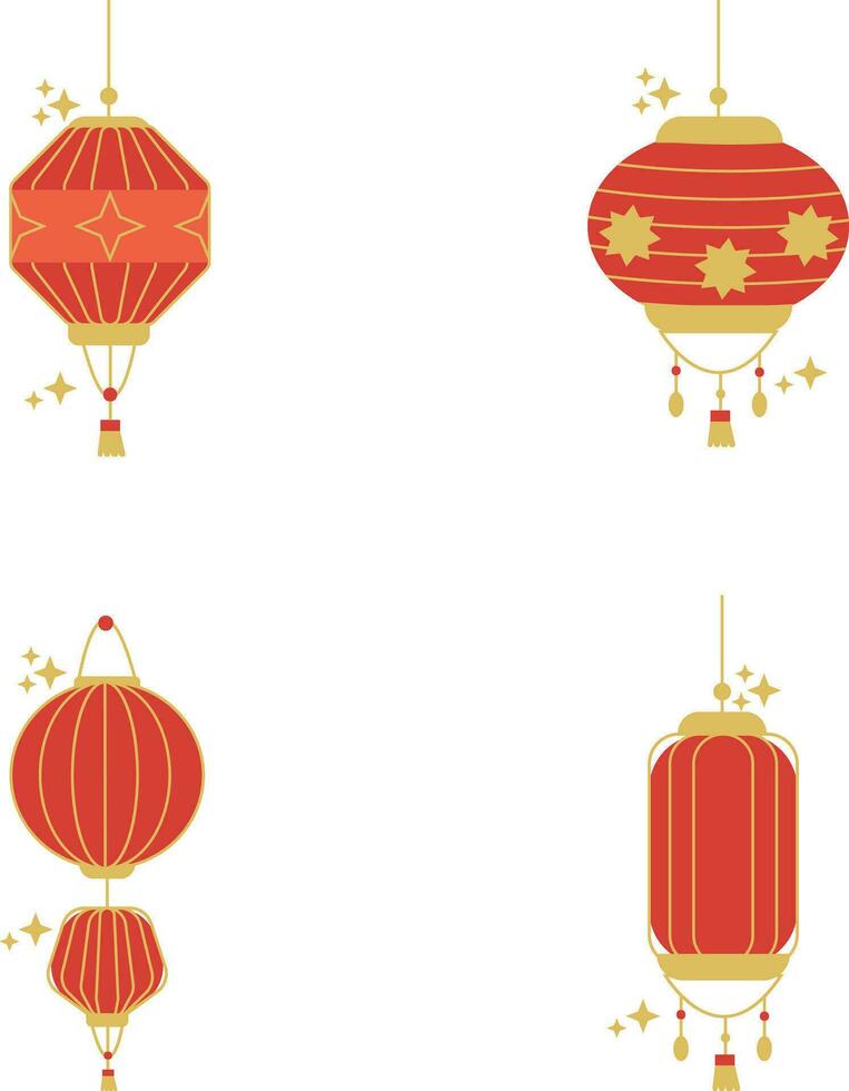 Set of Lantern Chinese New Year. Isolated On White Background. Vector Illustration