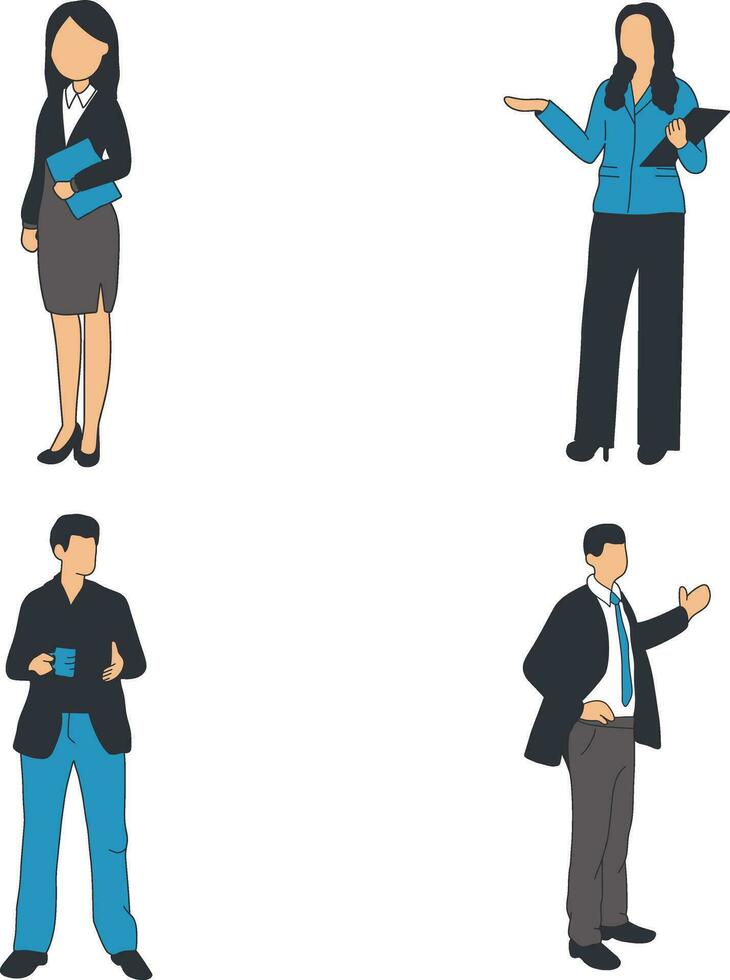 Character Doing Presentation With Different Style. Isolated On White Background. Vector Illustration Set.