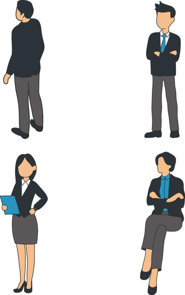 Character Doing Presentation With Different Style. Isolated On White Background. Vector Illustration Set.