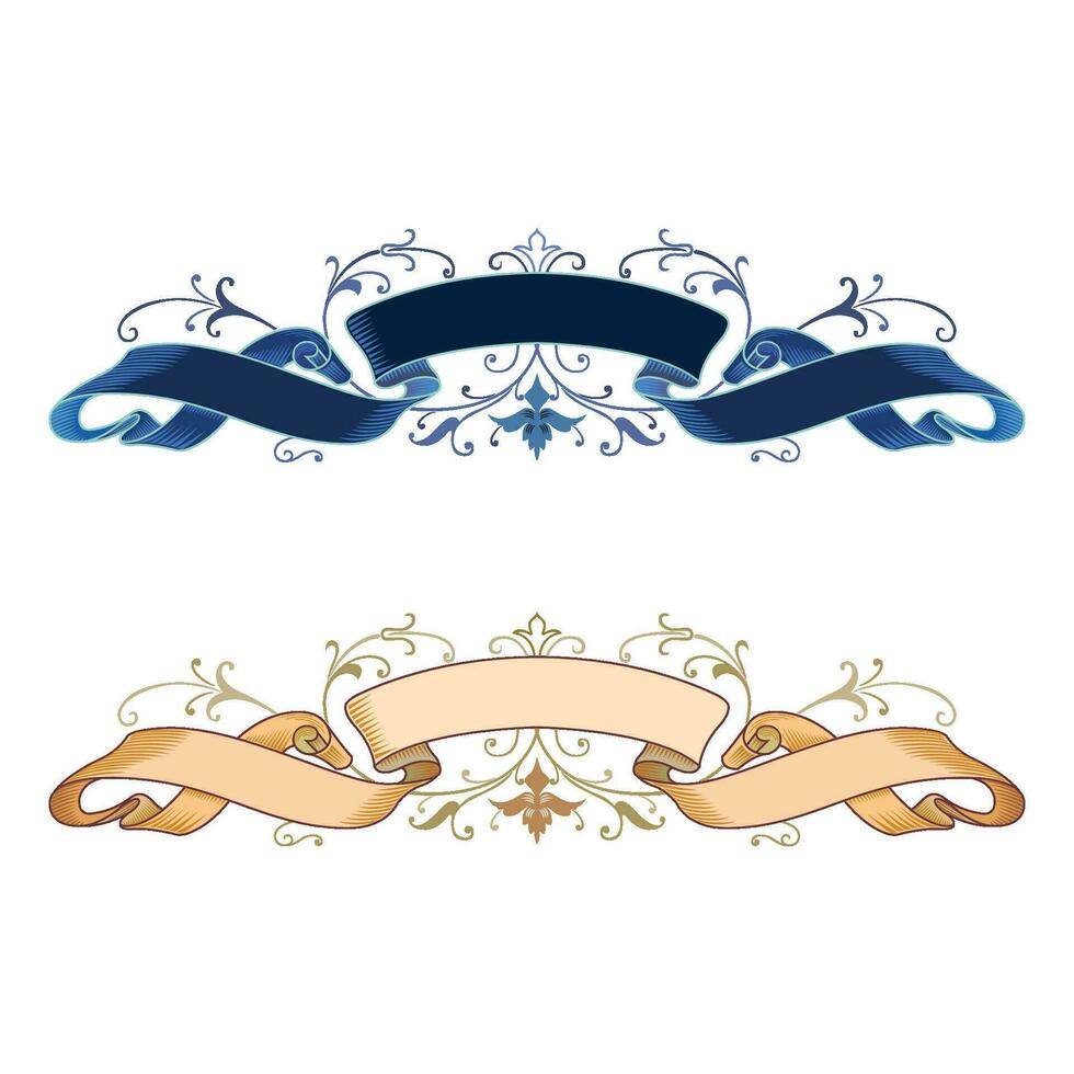 Hand drawn horizontal banners set with retro style ribbons decoration elements isolated vector illustration