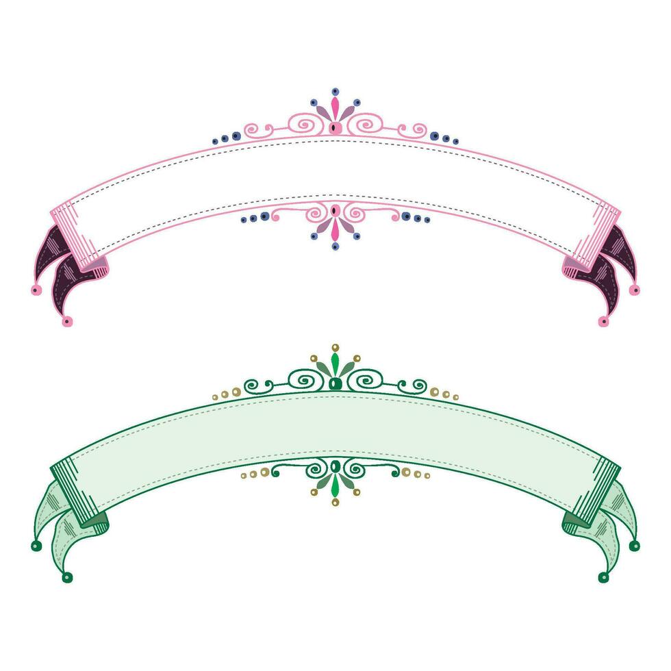 Hand drawn horizontal banners set with retro style ribbons decoration elements isolated vector illustration